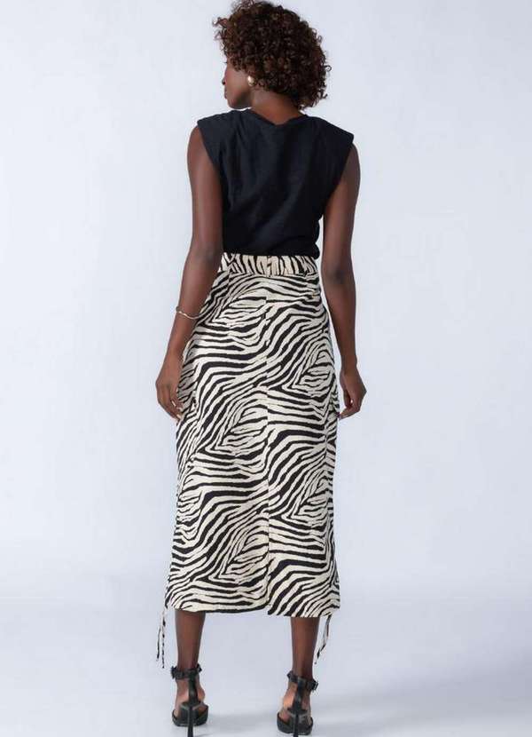 Lamis - Saia Midi em Algodao Animal Print Preto 4