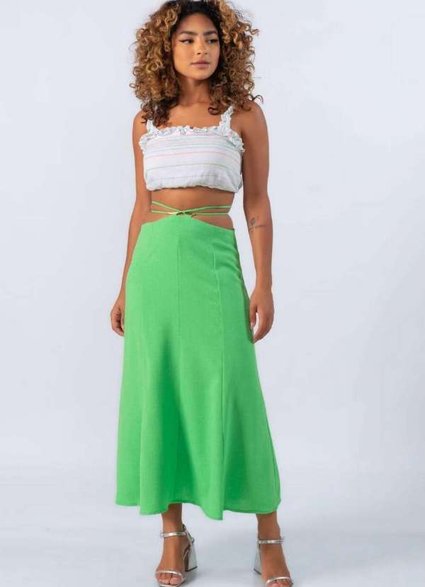 Lamis - Saia Midi em Linho Amarracao Verde