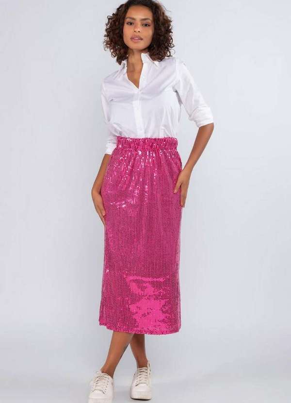 Lamis - Saia Midi em Paetes Pink