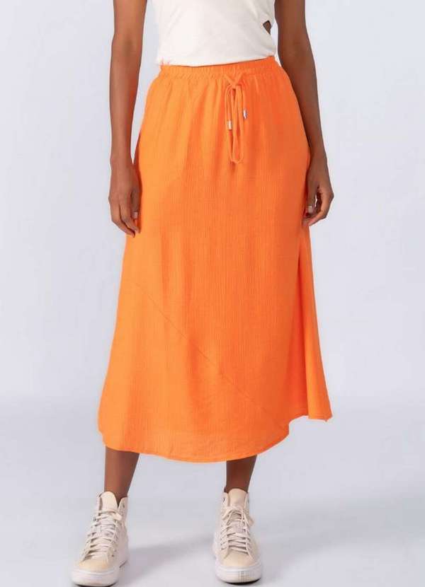 Lamis - Saia Midi em Viscose Elastico no Cos Laranja 2