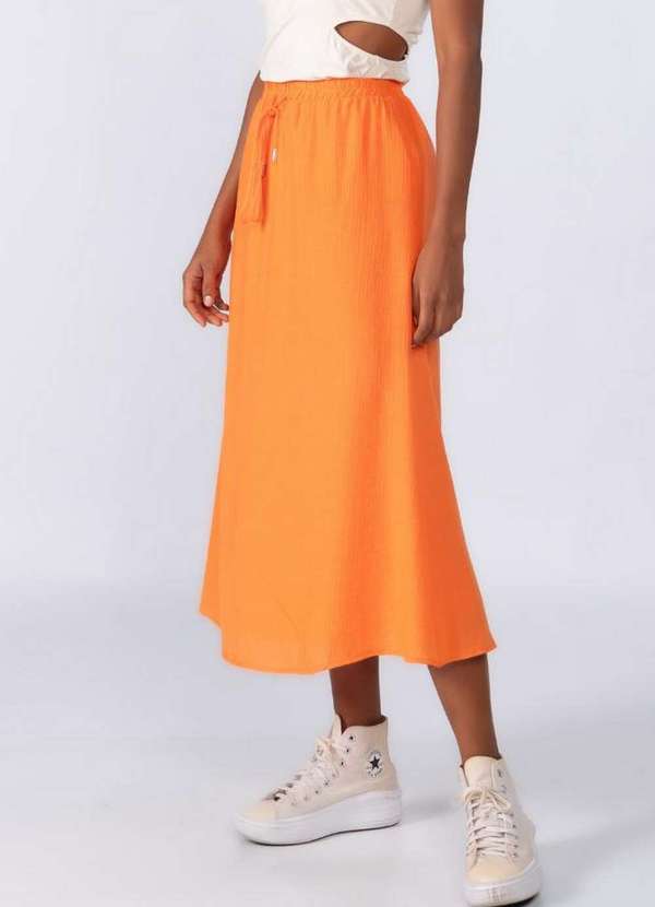 Lamis - Saia Midi em Viscose Elastico no Cos Laranja 3