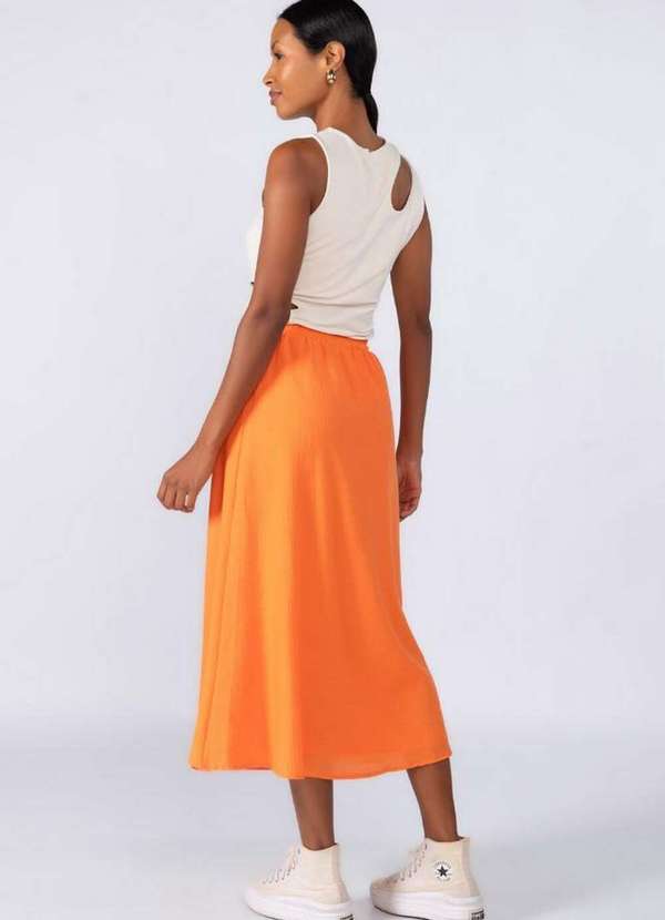 Lamis - Saia Midi em Viscose Elastico no Cos Laranja 4