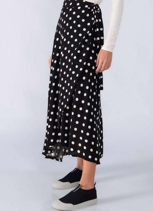 Lamis - Saia Midi em Viscose Poa Preto