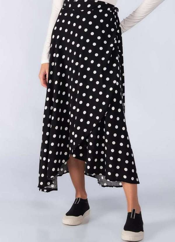 Lamis - Saia Midi em Viscose Poa Preto 2