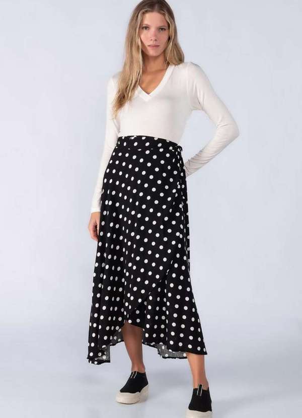 Lamis - Saia Midi em Viscose Poa Preto 3