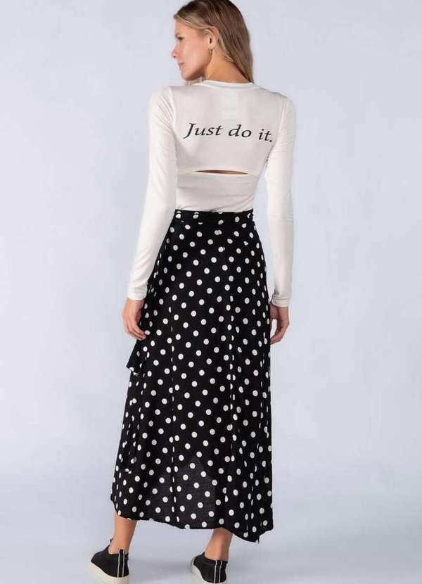 Lamis - Saia Midi em Viscose Poa Preto 4