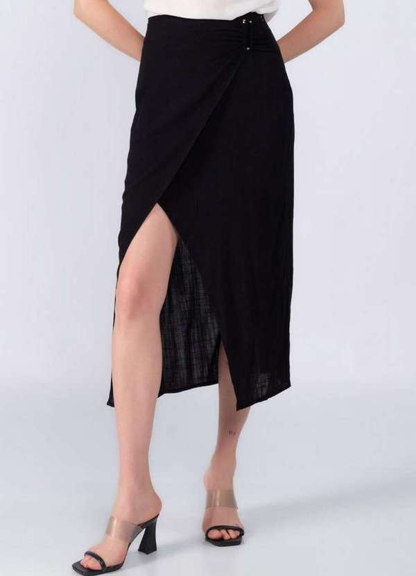 Lamis Saia Midi em Viscose Transpassada Preto