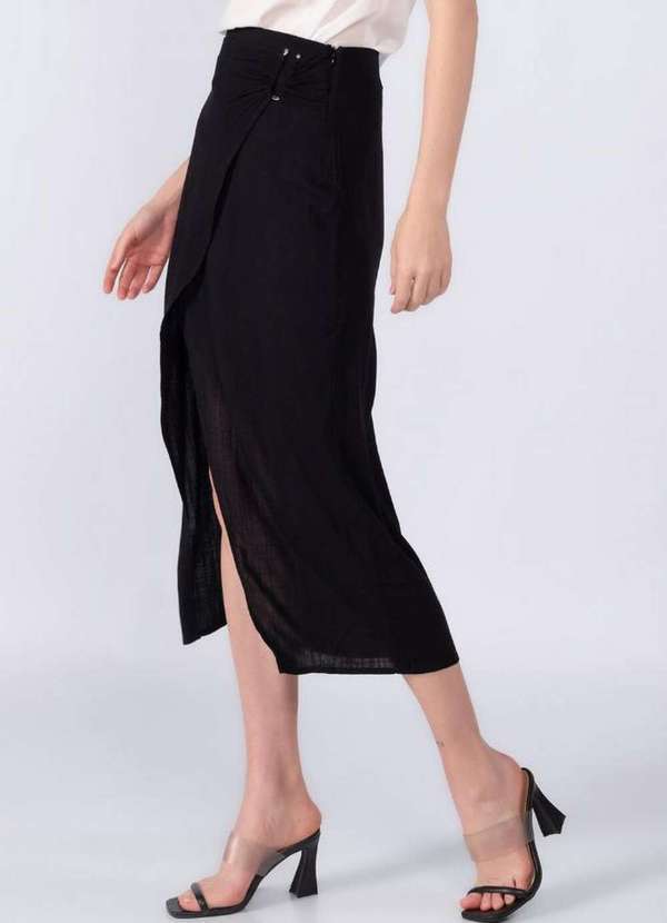 Lamis - Saia Midi em Viscose Transpassada Preto 3