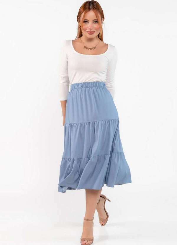 Lamis - Saia Midi em Viscose Três Marias Azul
