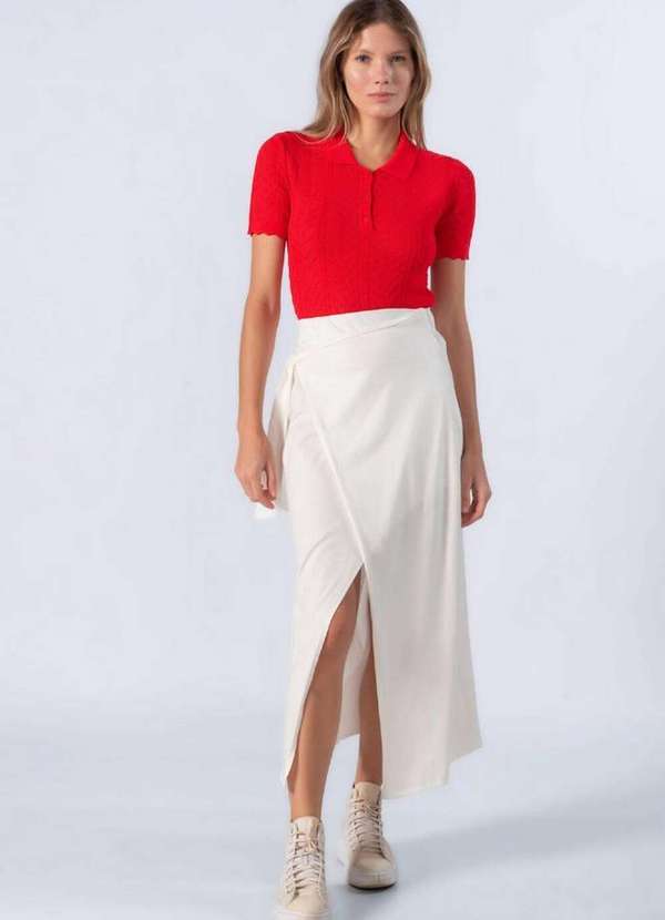 Lamis - Saia Midi Envelope Malha Off White