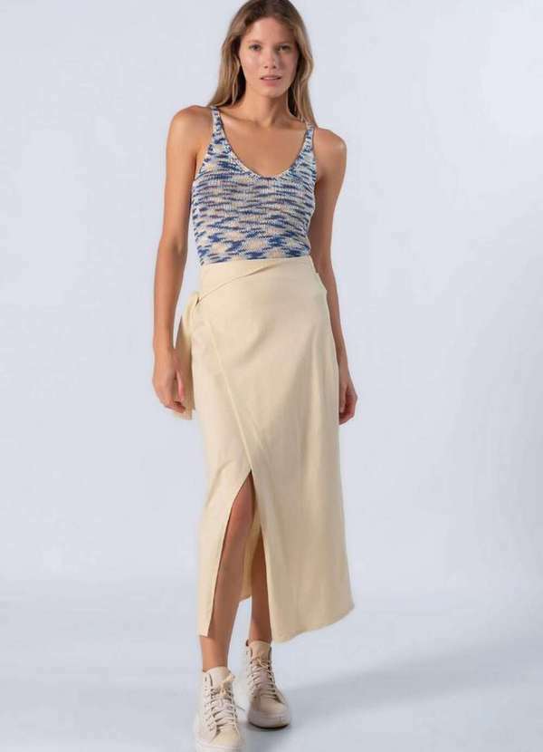 Lamis - Saia Midi Envelope Malha Bege