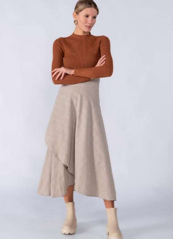 Lamis - Saia Midi Envelope Xadrez Cinza