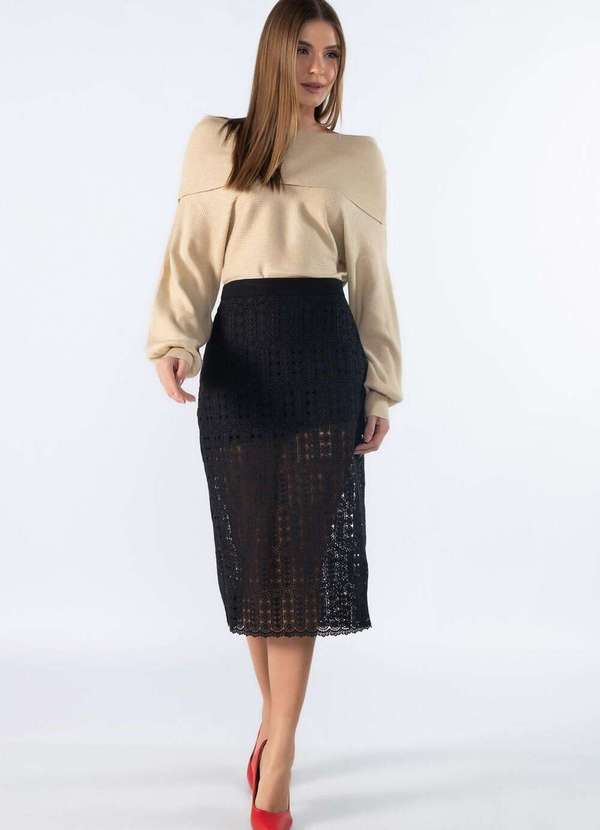 Lamis - Saia Midi Guippir com Forro Preto 2