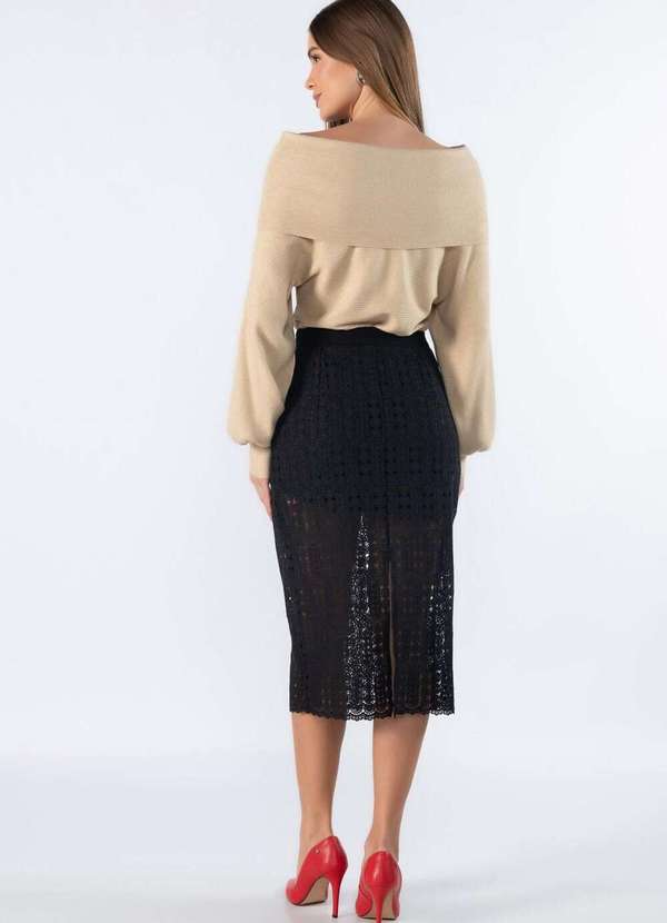 Lamis - Saia Midi Guippir com Forro Preto 4