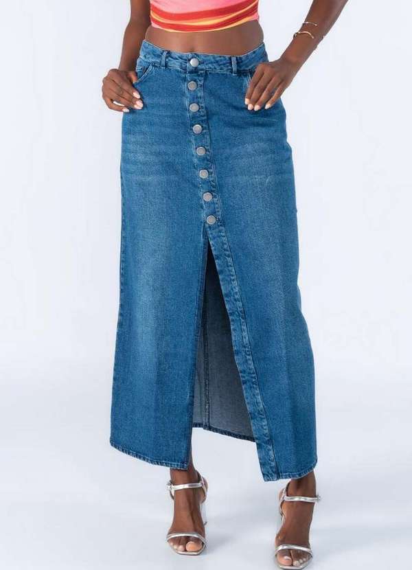 Lamis - Saia Midi Jeans Botoes Azul 2