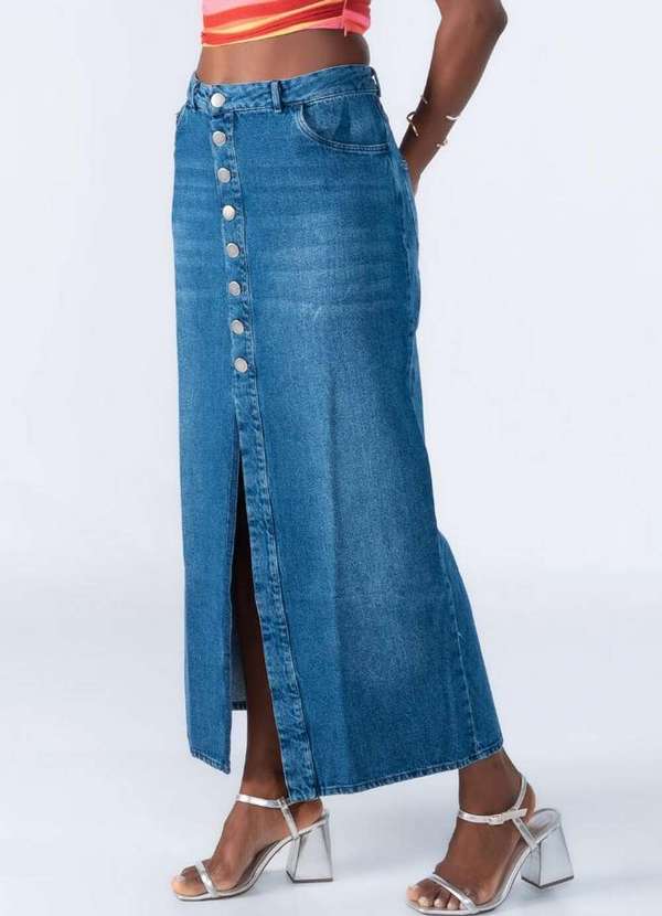Lamis - Saia Midi Jeans Botoes Azul 3
