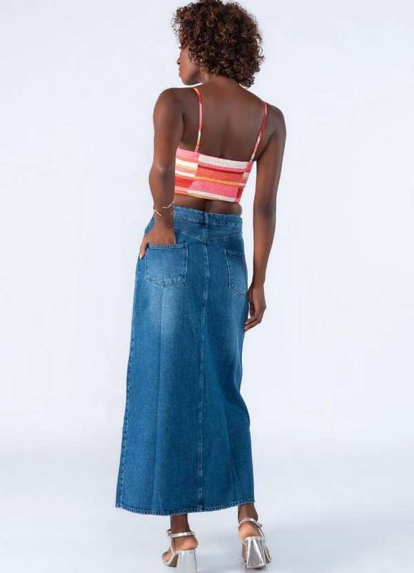 Lamis - Saia Midi Jeans Botoes Azul 4