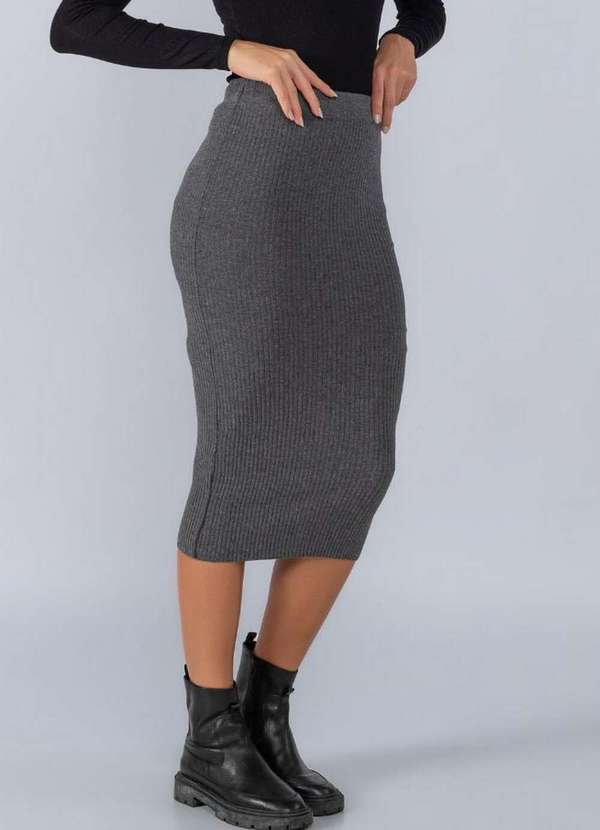 Lamis - Saia Midi Lapis Canelada Forrada Cinza