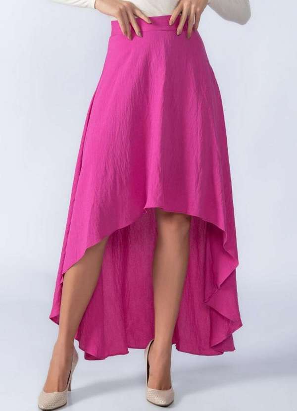 Lamis - Saia Midi Mullet Viscose Ziper Lateral Pink