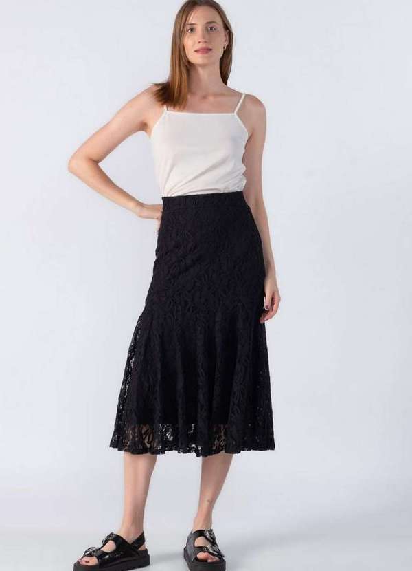 Lamis - Saia Midi Renda com Ziper Preto 2