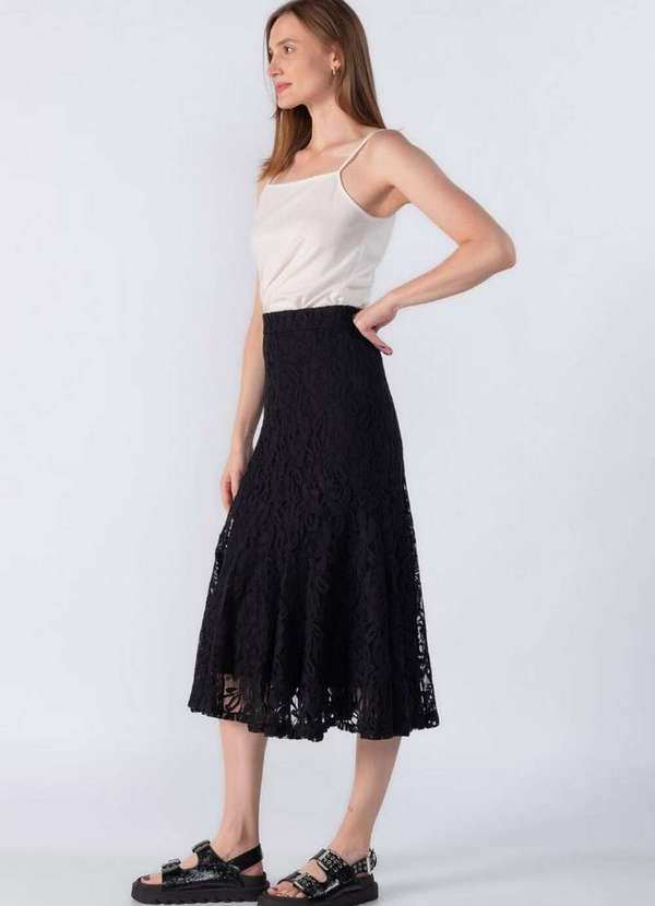 Lamis - Saia Midi Renda com Ziper Preto 3