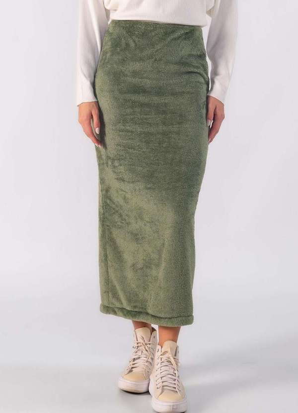 Lamis - Saia Midi Teddy com Elastico na Cintura Verde