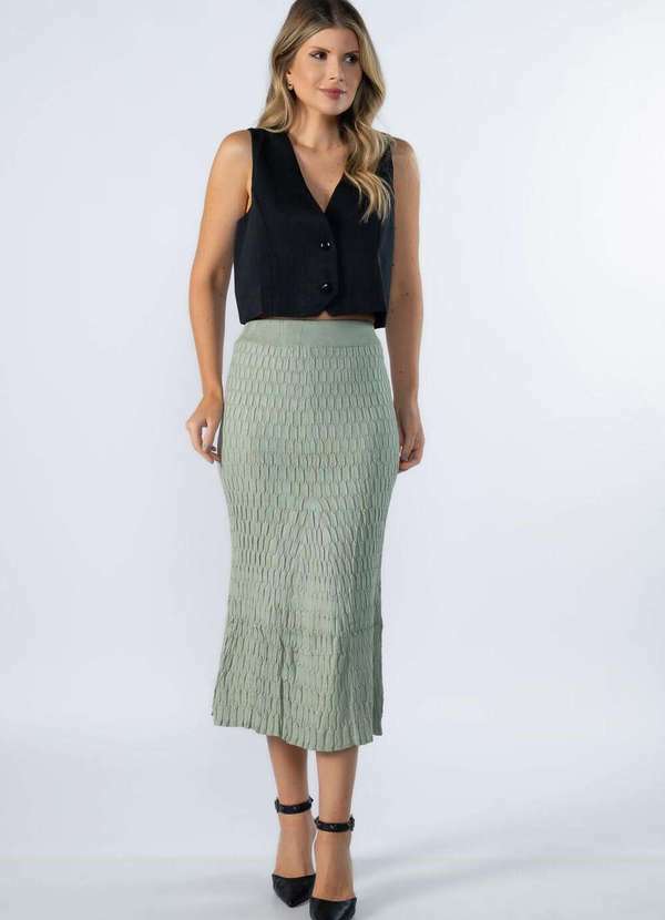 Lamis - Saia Midi Tricot Trabalhado Verde