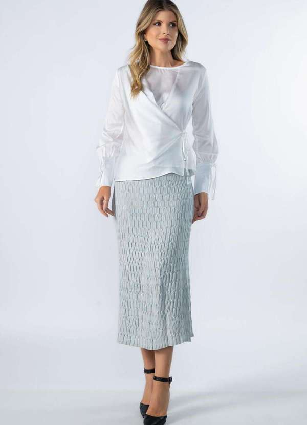 Lamis - Saia Midi Tricot Trabalhado Cinza