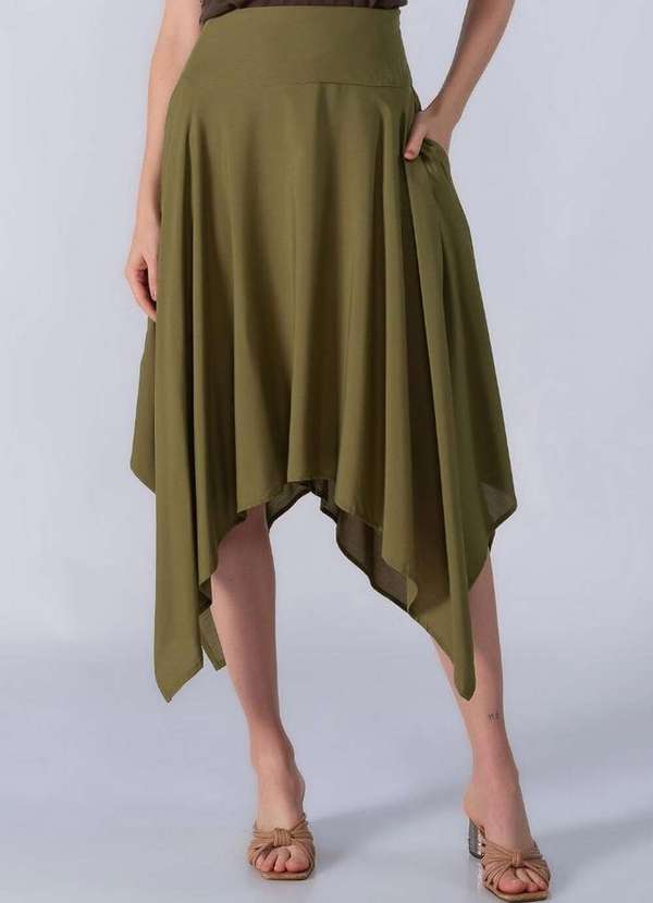 Lamis - Saia Midi Viscose com Pontas na Barra Verde 2