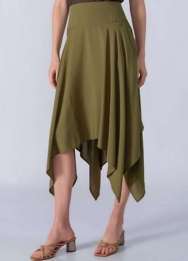 Lamis - Saia Midi Viscose com Pontas na Barra Verde 3