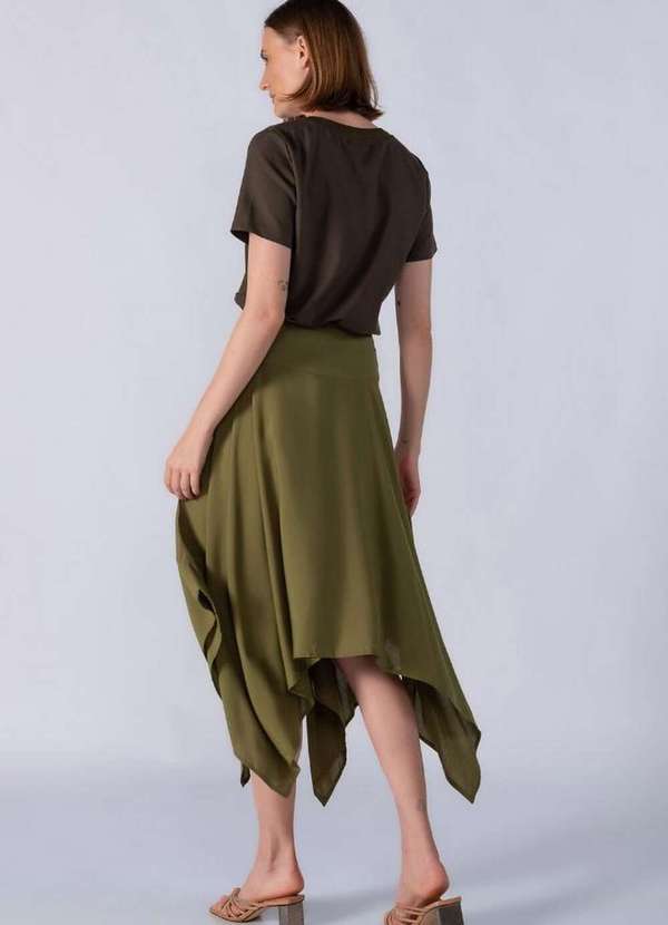 Lamis - Saia Midi Viscose com Pontas na Barra Verde 4
