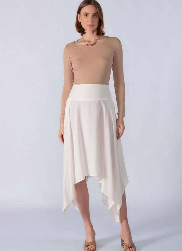 Lamis - Saia Midi Viscose com Pontas na Barra Branco