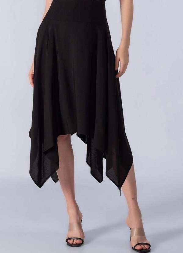 Lamis - Saia Midi Viscose com Pontas na Barra Preto 2