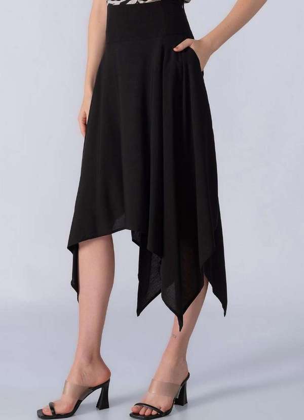 Lamis - Saia Midi Viscose com Pontas na Barra Preto 3