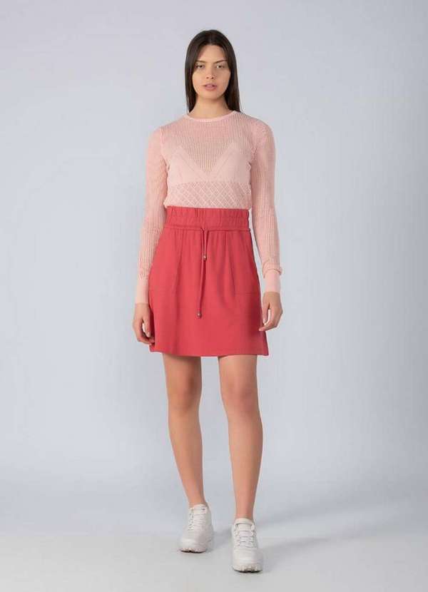 Lamis - Saia Moletinho Cos Largo com Elastico e Bolso Rosa