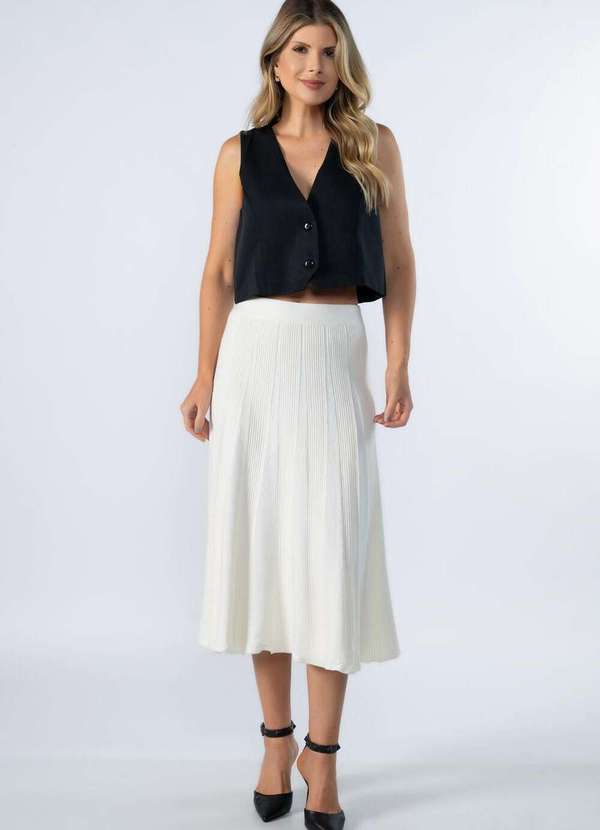 Lamis - Saia Trico com Detalhe Canelado Off White