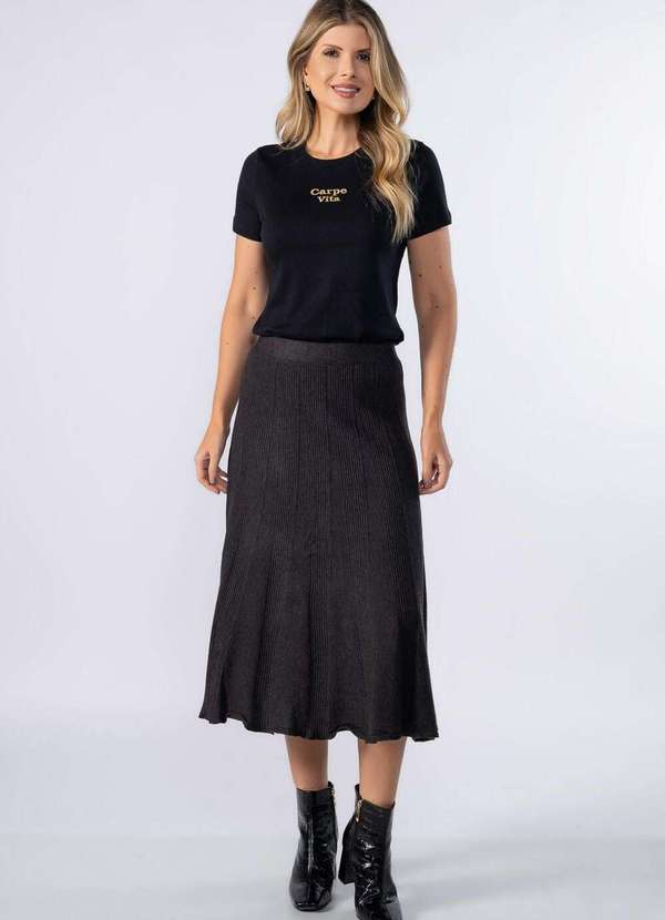 Lamis - Saia Trico com Detalhe Canelado Cinza