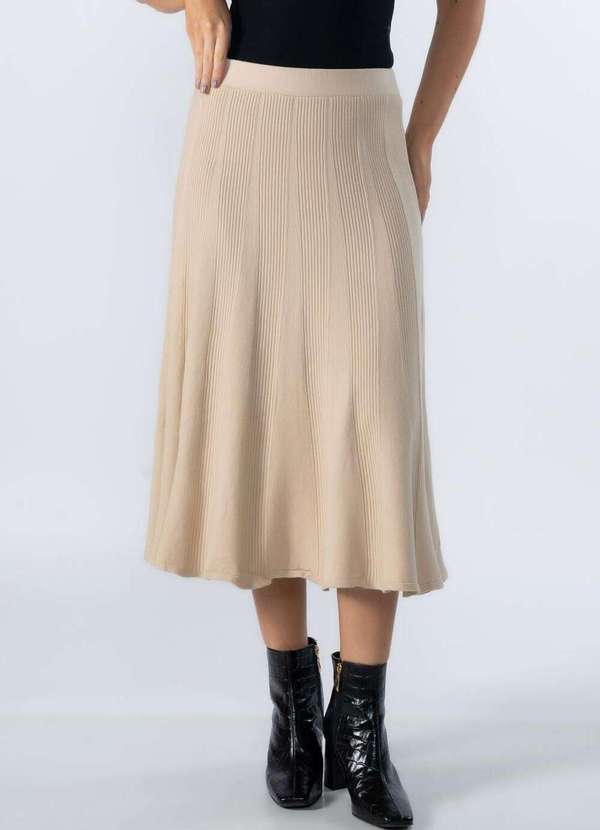 Lamis - Saia Trico com Detalhe Canelado Bege