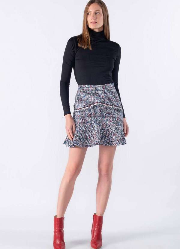 Lamis - Saia Tweed com Paete e Babado Vermelho