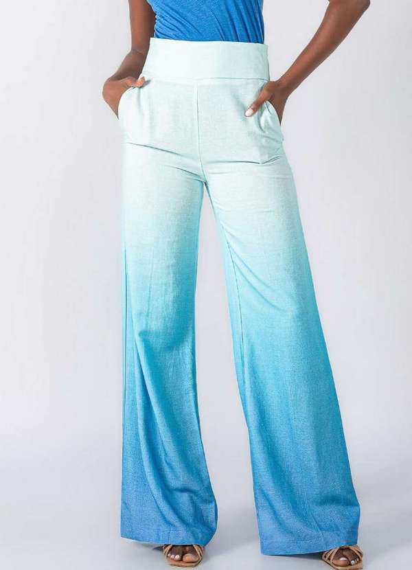 Lamis - Calca Pantalona com Bolsos Linho Degrade Azul