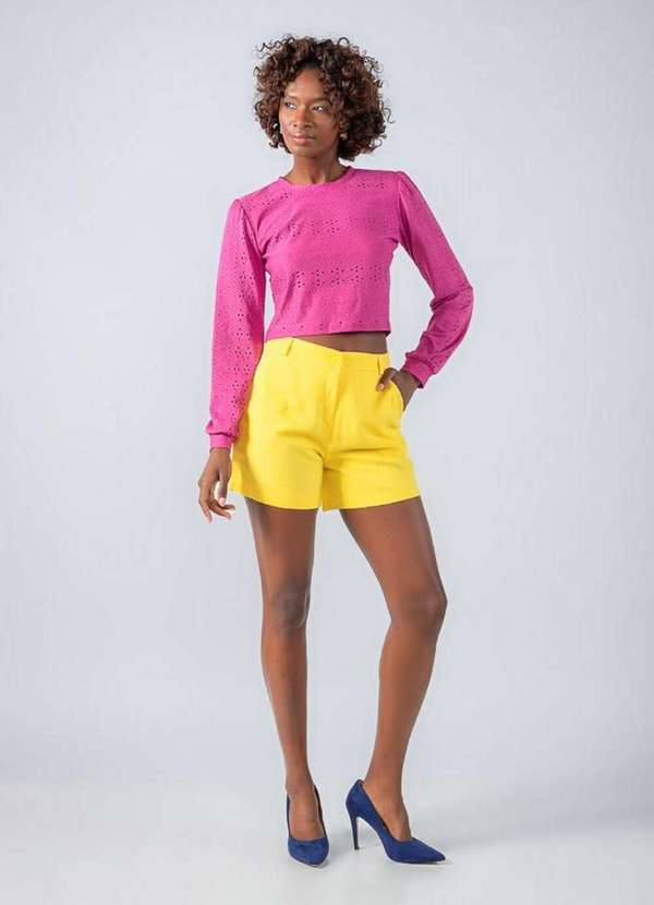 Lamis - Shorts em Viscolinho com Bolsos Amarelo