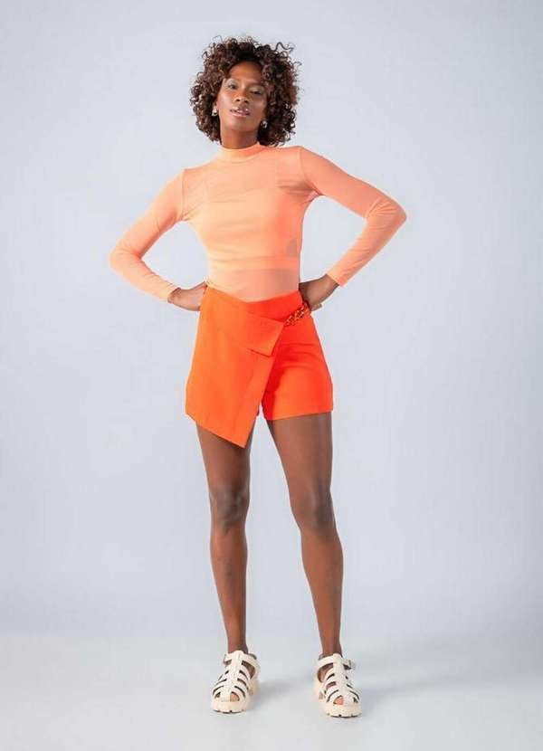 Shorts Saia Alfaiataria Detalhe Cos Laranja - Lamis