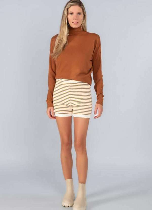 Lamis - Shorts Tricot Listrado Caqui
