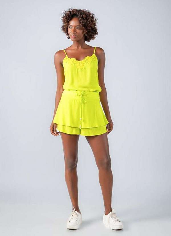 Lamis - Shorts Viscose Babado Amarracao Cos Verde Neon