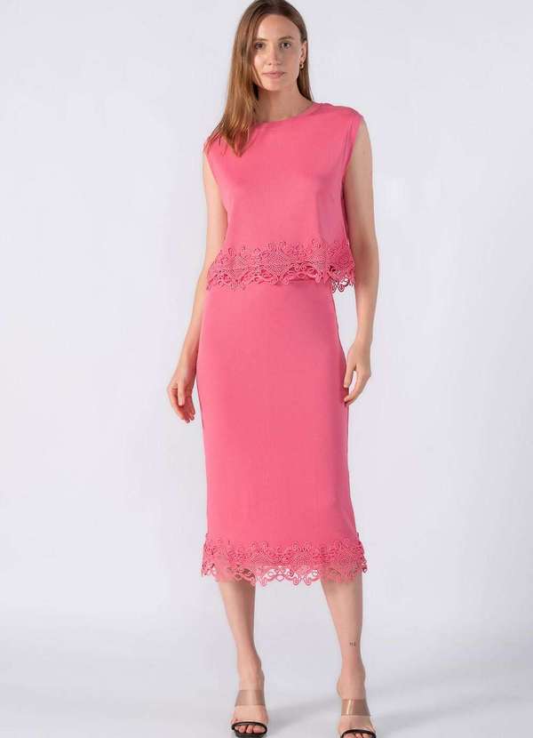 Lamis - Conjunto Canelado Regata e Saia Rosa