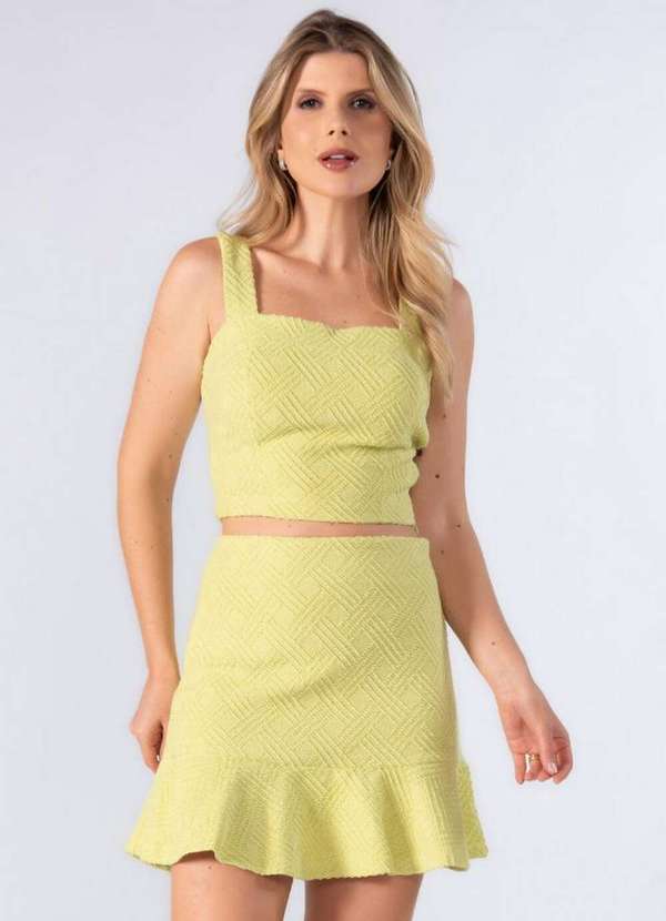 Lamis - Conjunto Cropped e Saia Texturizado Verde