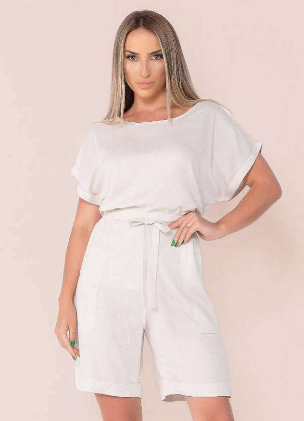 Lamis - Conjunto em Viscose Blusa e Shorts Detalhe Amarracao Bege