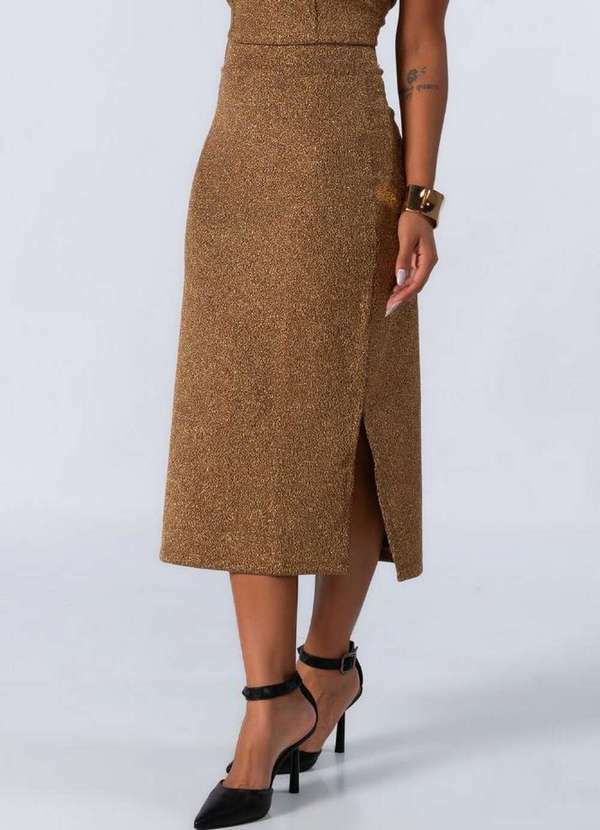 Lamis - Conjunto Saia e Cropped em Lurex Ouro