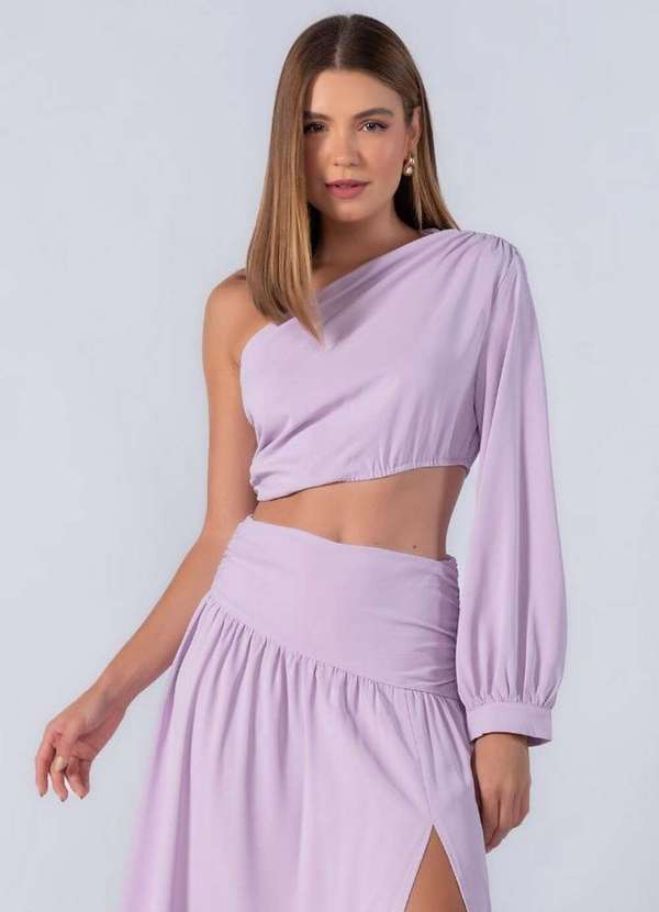 Lamis - Conjunto Saia Longa e Blusa um Ombro Lilas