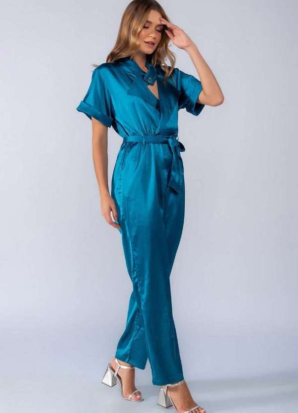 Lamis - Macacao Acetinado Max Manga Dobrada Azul